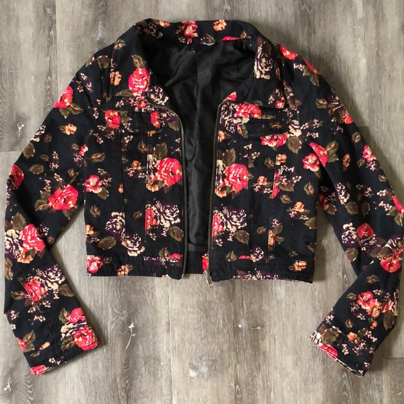 Black Floral Denim Jacket - Picture 1 of 5